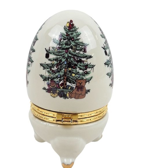 Formalities Baum Bros Egg Hinged Procelain Christmas Tree White Gold Trim - Picture 7 of 8